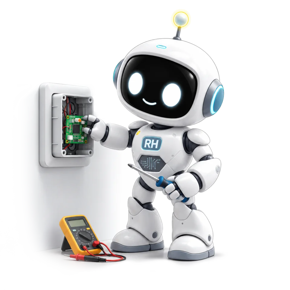 RH-Bot monterer en controller sammen med en installatør