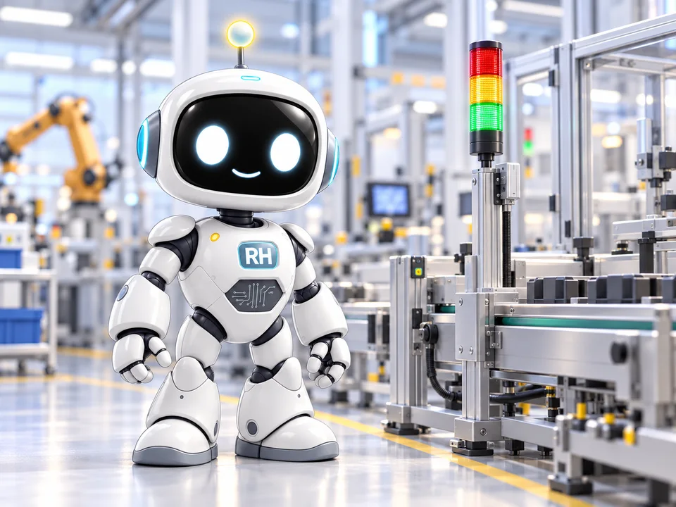 RH-Bot i en produktionshal med signallamper